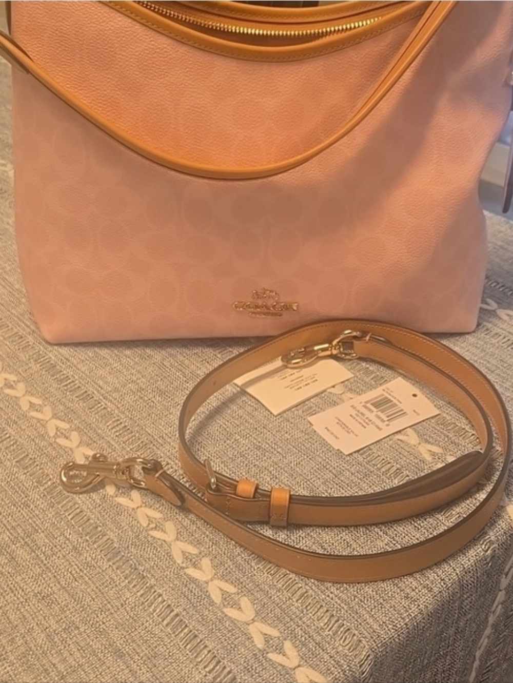 Coach Pink Signature Small Hobo Shoulder Bag with Tan Trim - Picture 8 of 13